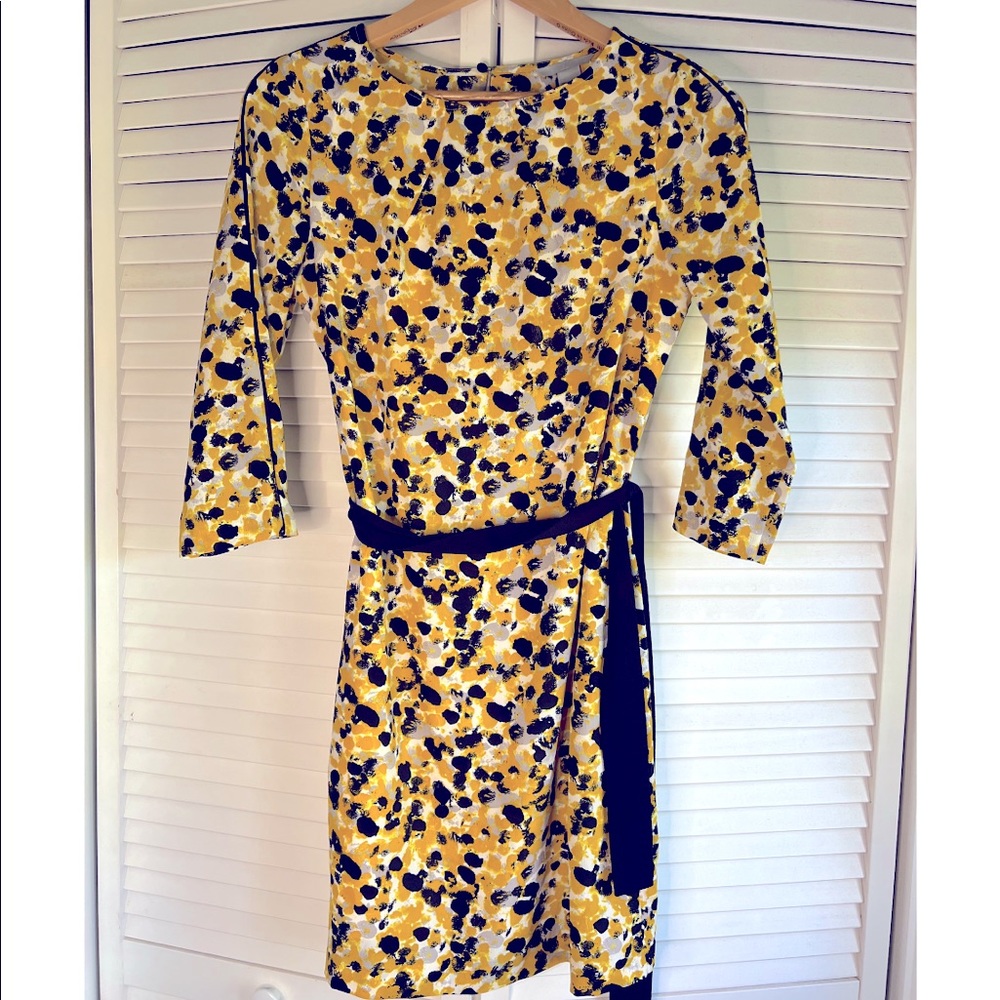 H&M cloth belted blue and yellow floral dress WITH POCKETS.